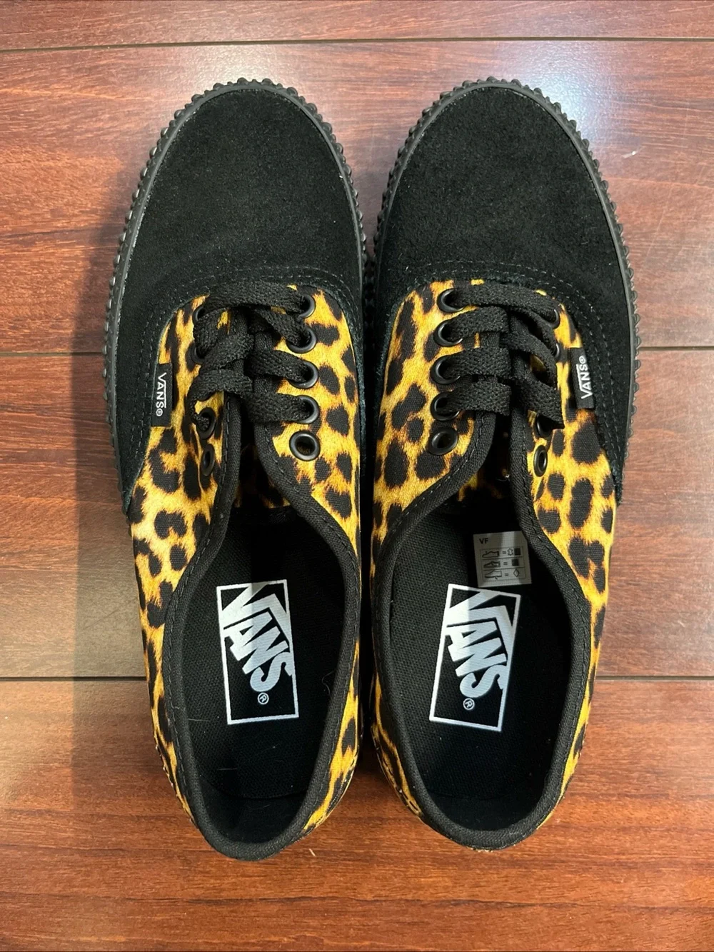 Womens 8 Vans Authentic Creeper Leopard Black Canvas Suede Shoes New HALF BOX